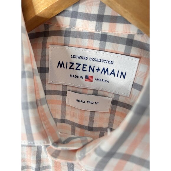 MIZZEN + MAIN Men's Peach Plaid Leeward Collection Button Down Trim Fit Small - Picture 3 of 5